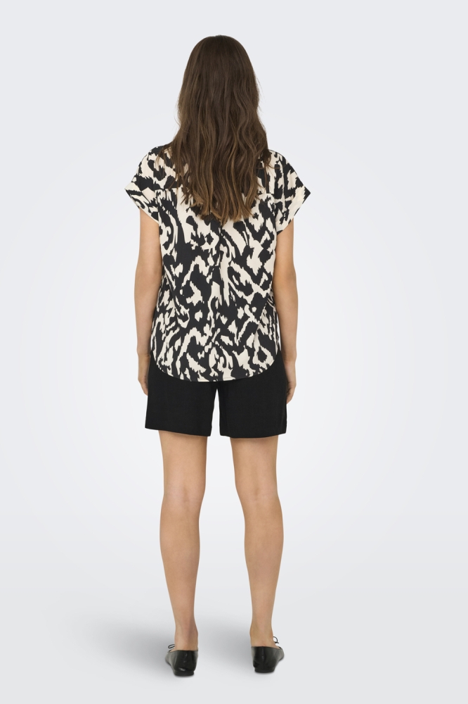 ONLHANNOVER LIFE S/S SHIRT WVN NOOS 15351855 BIRCH/BLACK GRAP